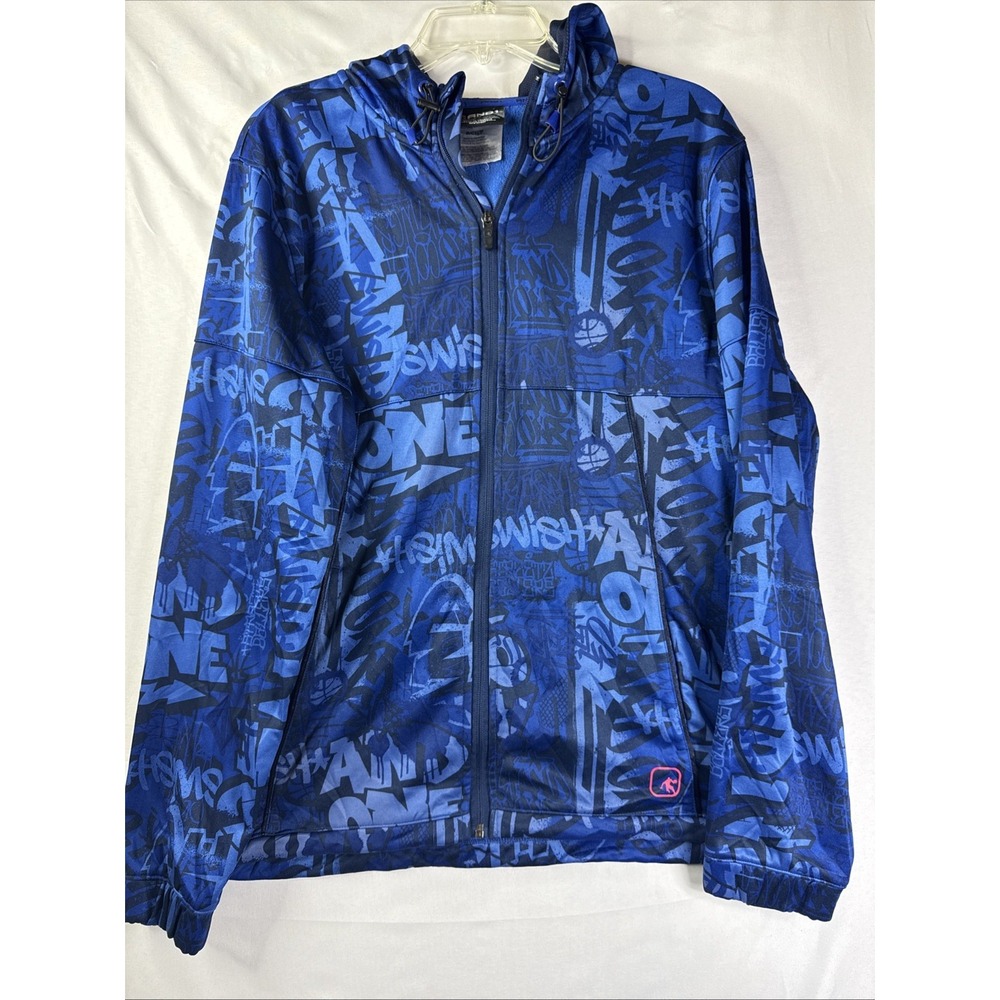 AND1 Men's M Blue Graffiti‎ Zip Hoodie Jacket Retro Y2K Streetwear Basketball
